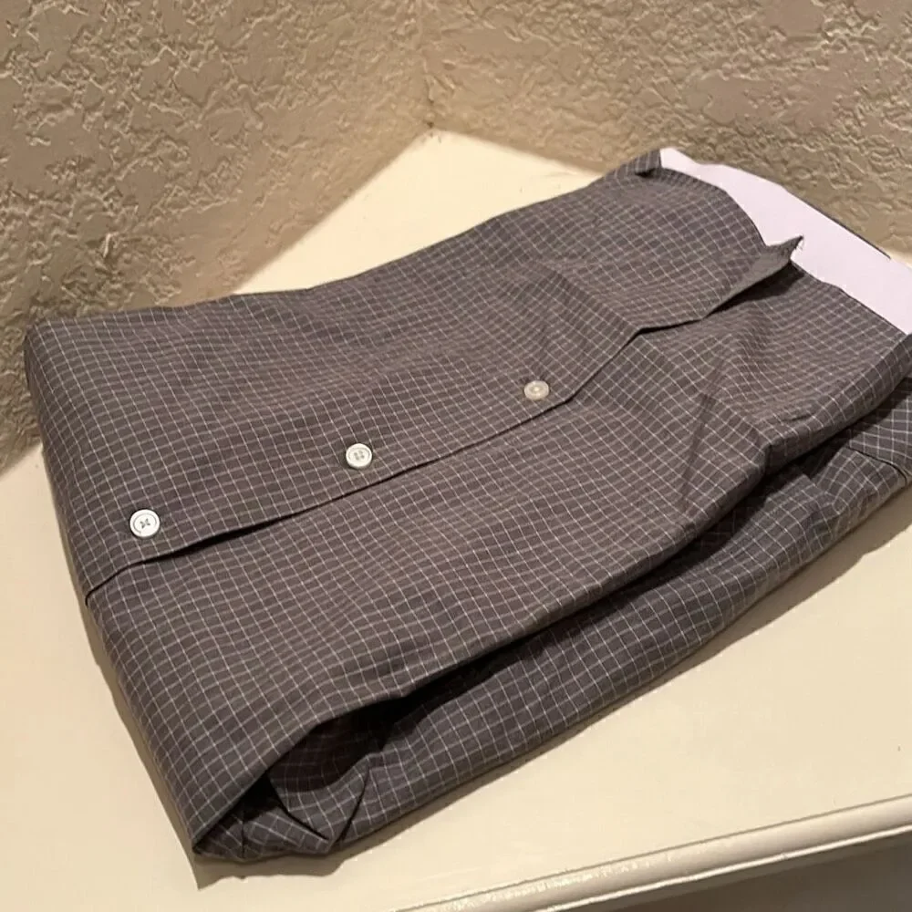 Banana Republic Men's S Wrinkle Resistant Dress Shirt Gray White Windowpane New